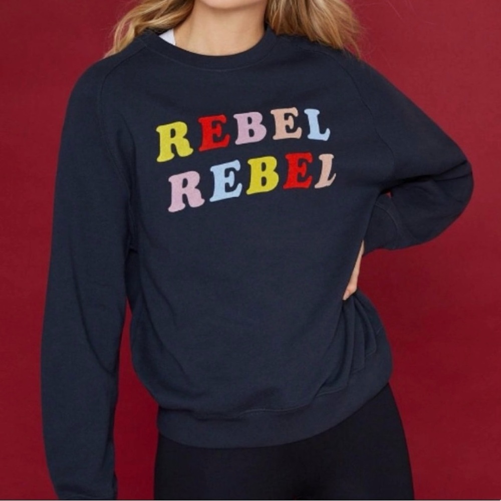 Zoe Karssen Navy Blue Sweatshirt with Flocked Multicolor "Rebel Rebel"